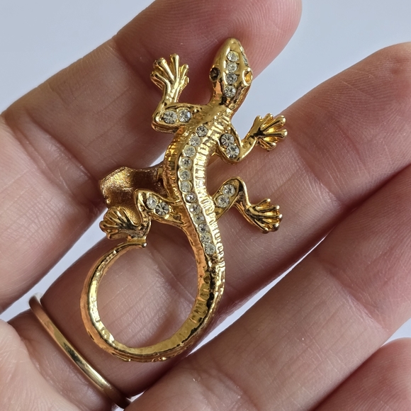 Vintage lizard brooch trembler tremblant pin gold tone salamander gecko reptile - Picture 7 of 10